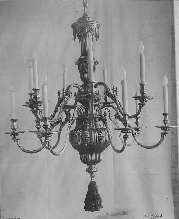 Antique EF Caldwell Greek Revival Silvered Metal Classical Chandelier