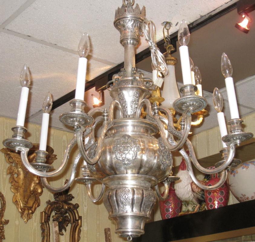 Antique EF Caldwell Greek Revival Silvered Metal Classical Chandelier