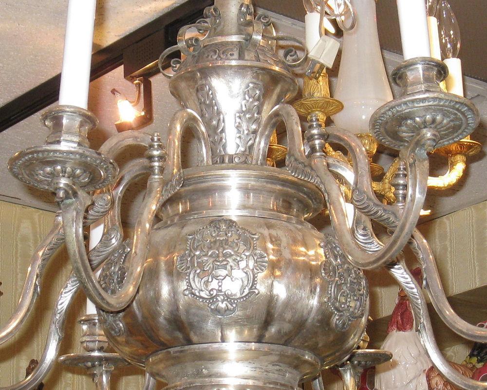 Antique EF Caldwell Greek Revival Silvered Metal Classical Chandelier
