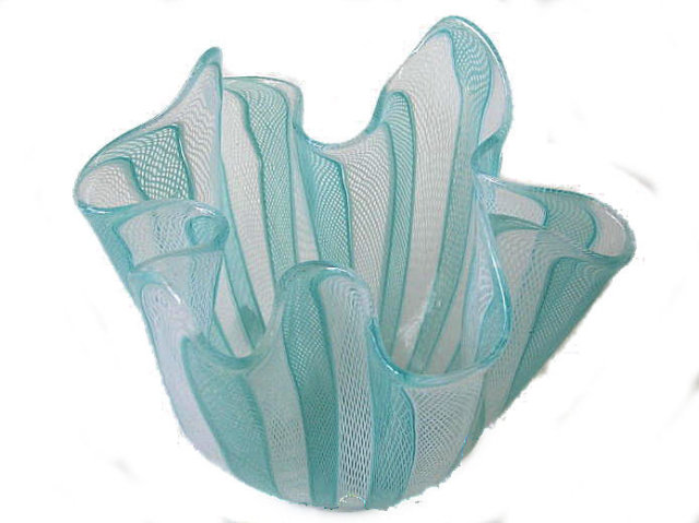Seguso Green Fazzoletto Filigrana Vase