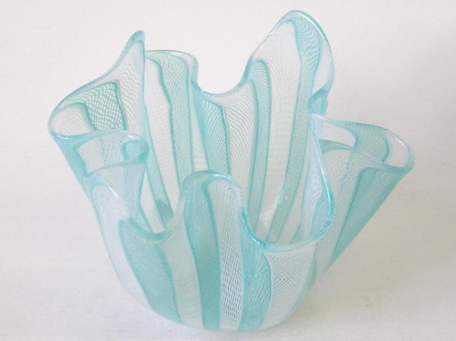 Seguso Green Fazzoletto Filigrana Vase