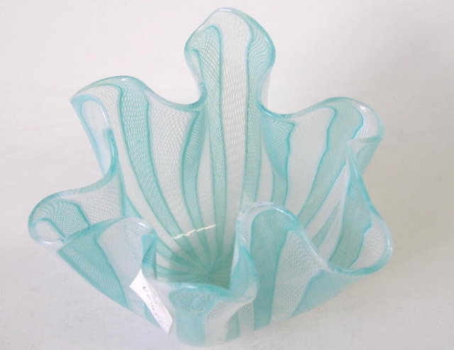 Seguso Green Fazzoletto Filigrana Vase