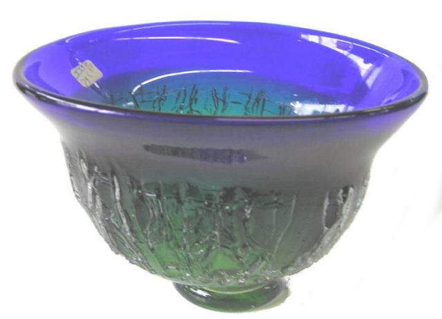 Kosta Blue Green Goran Warff Glass Bowl