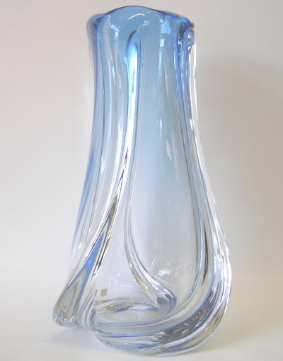 Val St Lambert Blue-to-Clear Glass Vase