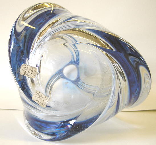 Val St Lambert Blue-to-Clear Glass Vase