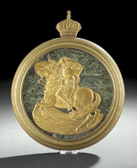 Napoleon Crossing the Alps Antique Bronze & Marble Plaque