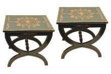 Pair Vintage Neoclassical Painted Low Side Tables or Stools