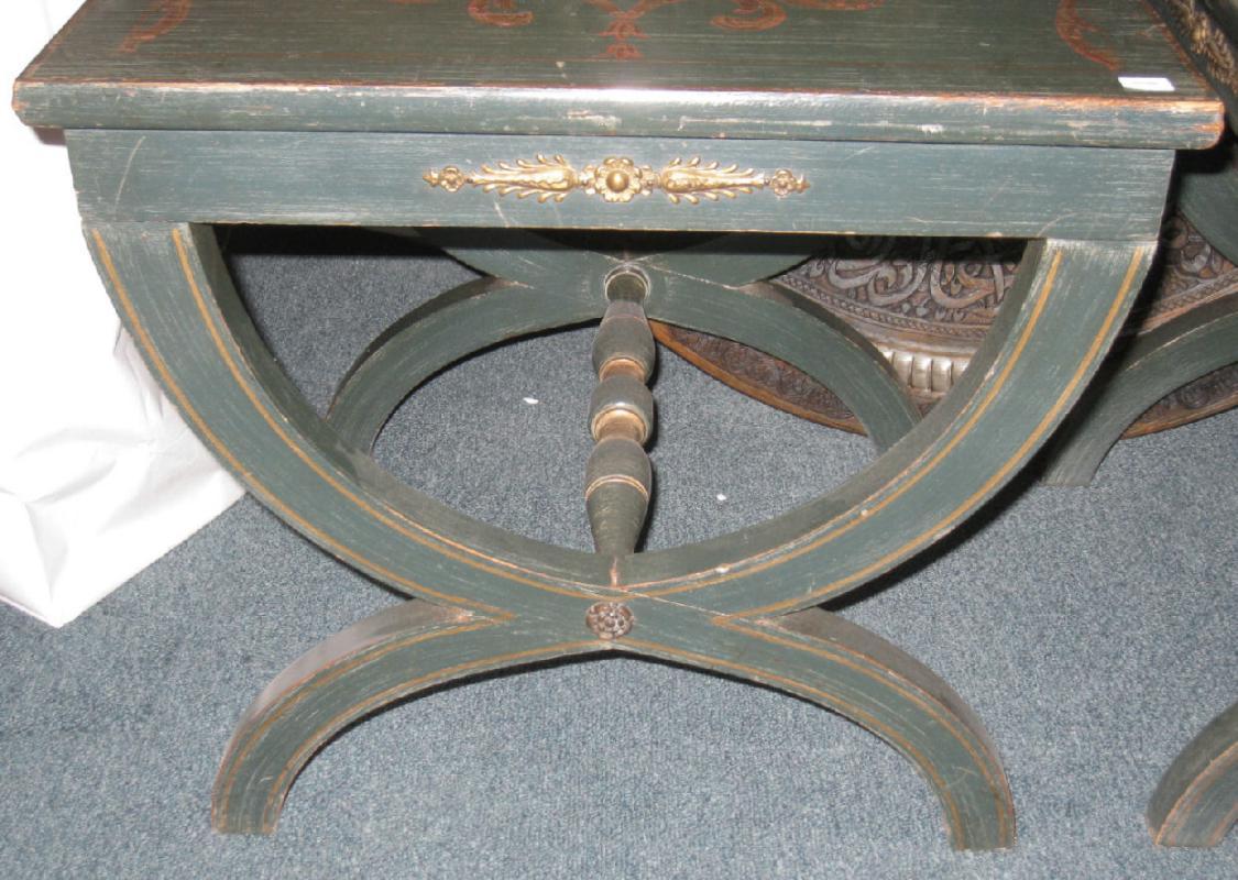 Pair Vintage Neoclassical Painted Low Side Tables or Stools