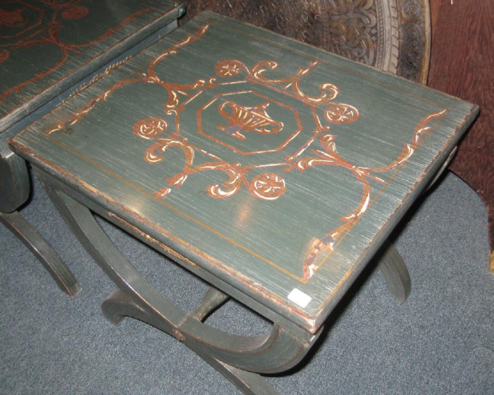 Pair Vintage Neoclassical Painted Low Side Tables or Stools