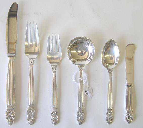 Jensen Sterling Silver Acorn Flatware Set