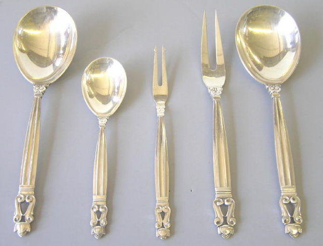 Jensen Sterling Silver Acorn Flatware Set