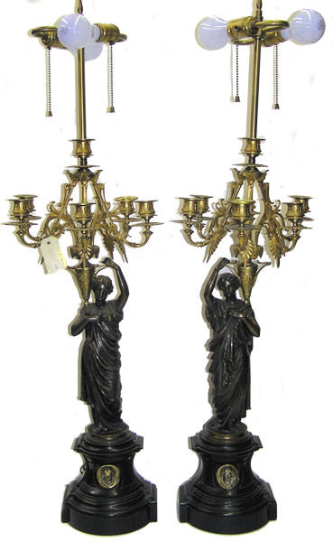 Pair Gilt Bronze Neo-Classical Candelabra Lamps