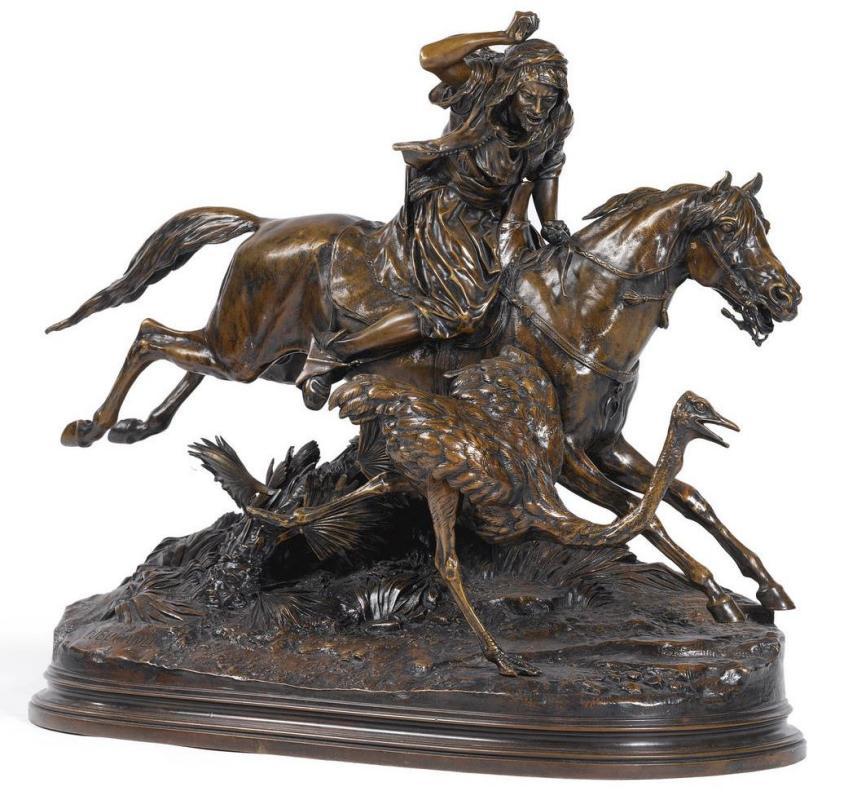 Alfred Dubucand Bedouin Ostrich Hunt Antique Orientalist Bronze Sculpture