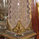 Pair Tall Antique French Empire Style Ormolu Metal & Cut Crystal Obelisks