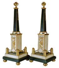 Pair Antique French Louis XVI Ormolu Bronze & Marble Obelisks