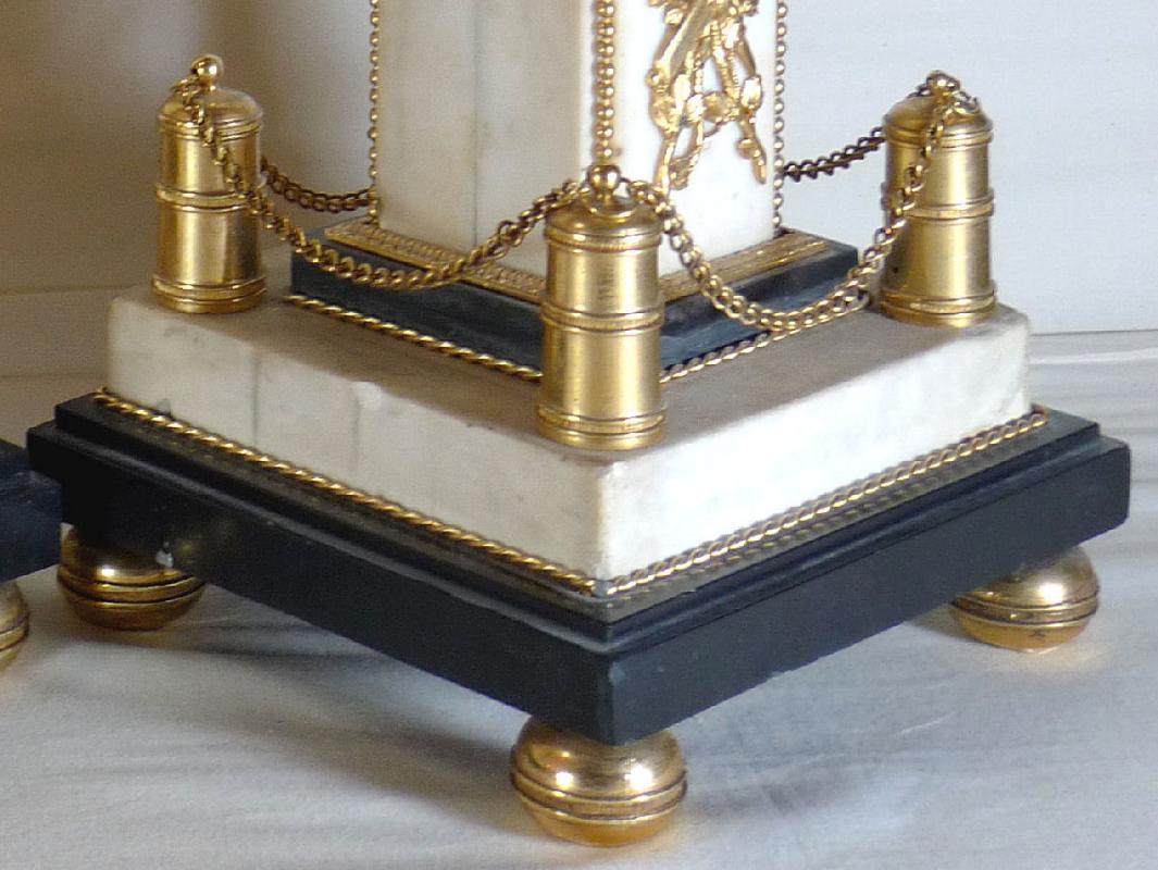 Pair Antique French Louis XVI Ormolu Bronze & Marble Obelisks