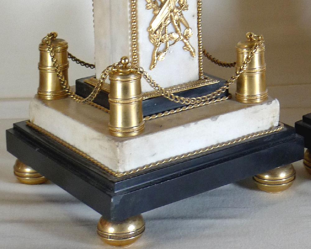 Pair Antique French Louis XVI Ormolu Bronze & Marble Obelisks