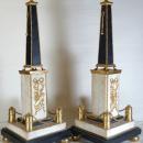 Pair Antique French Louis XVI Ormolu Bronze & Marble Obelisks