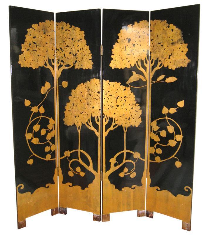 Paul Feher Art Deco Ebonized & Parcel Gilt Screen Room Divider