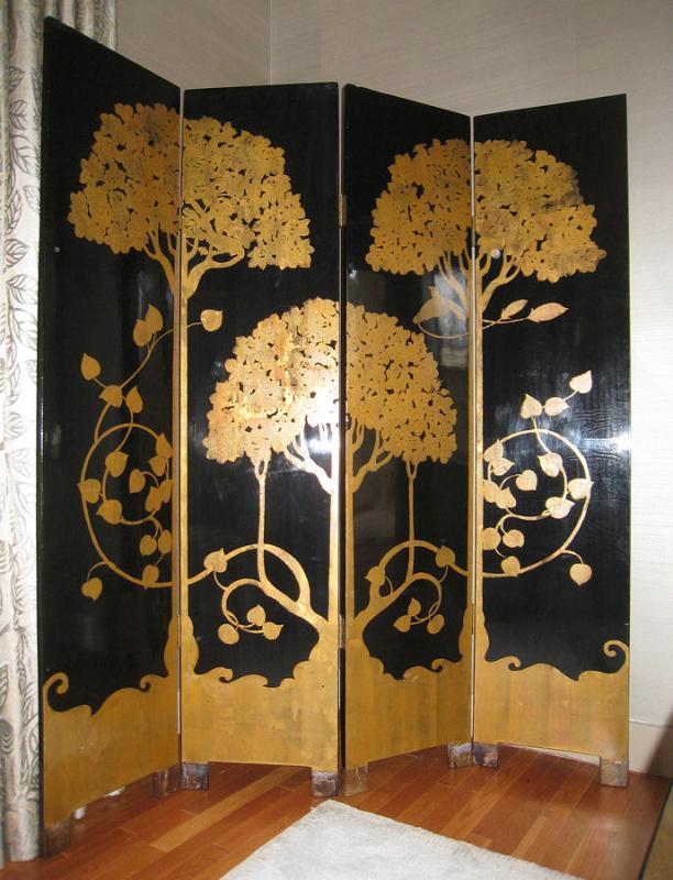 Paul Feher Art Deco Ebonized & Parcel Gilt Screen Room Divider