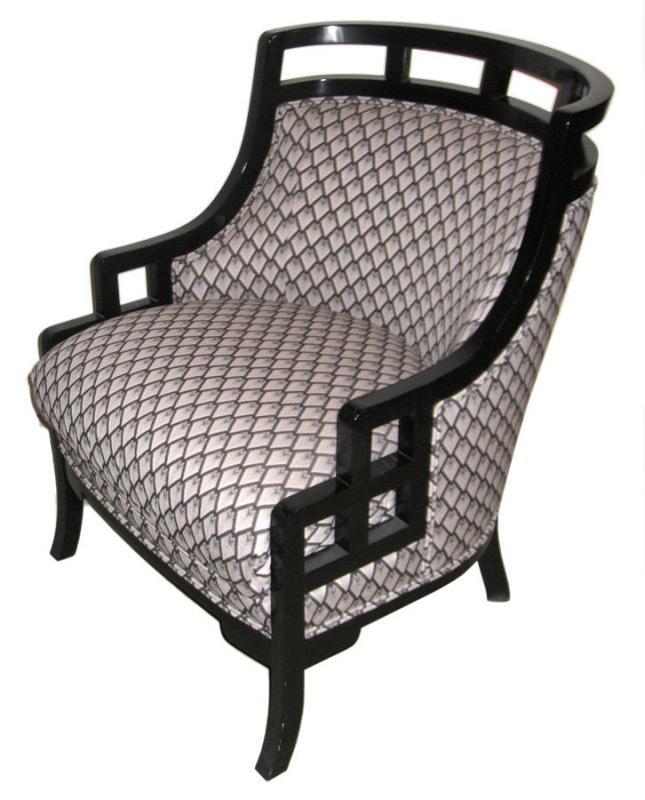 Jay Spectre Black Lacquered Chinoiserie Wallis Armchair for Century