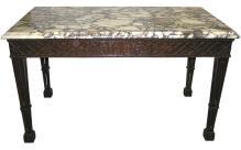 Antique Gothic Revival Marble Top Mahogany Center Table