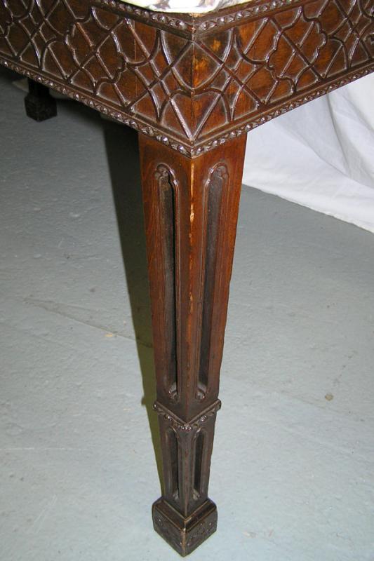Antique Gothic Revival Marble Top Mahogany Center Table