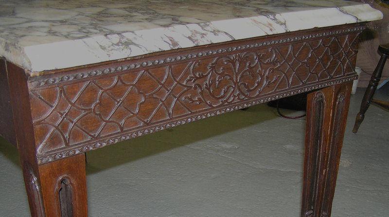 Antique Gothic Revival Marble Top Mahogany Center Table