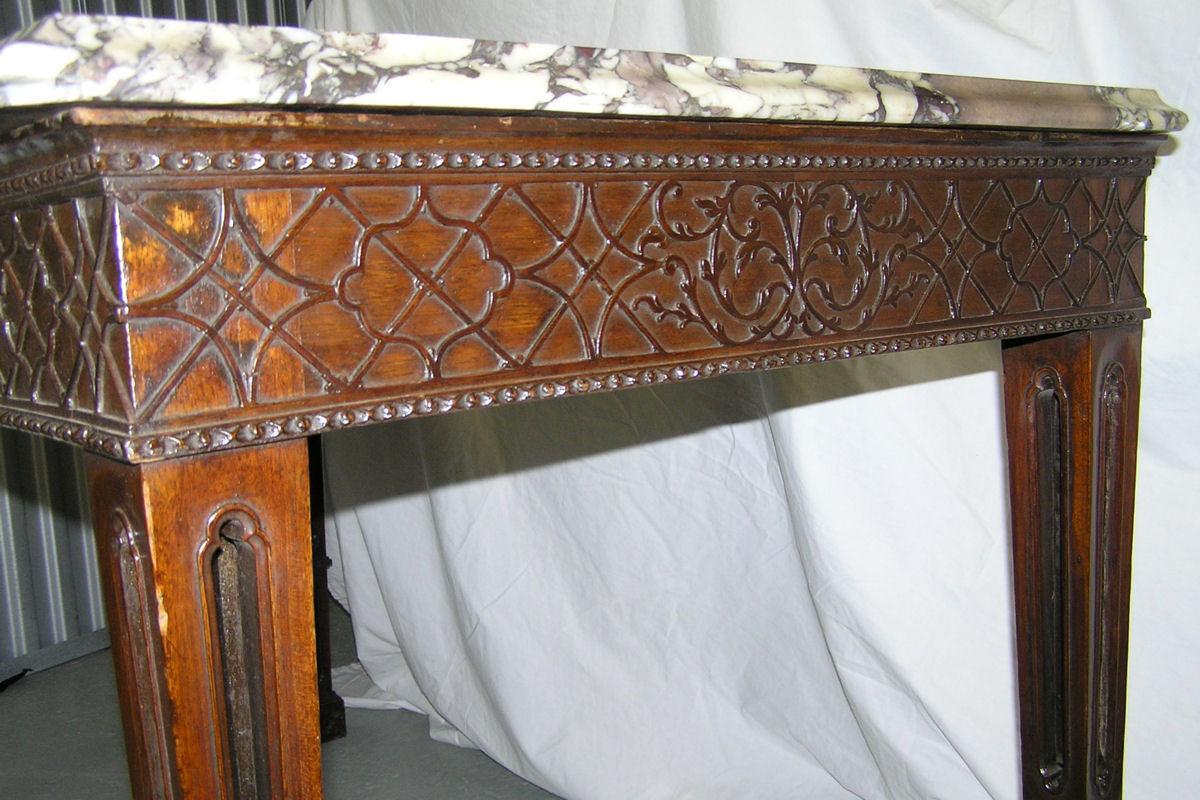 Antique Gothic Revival Marble Top Mahogany Center Table