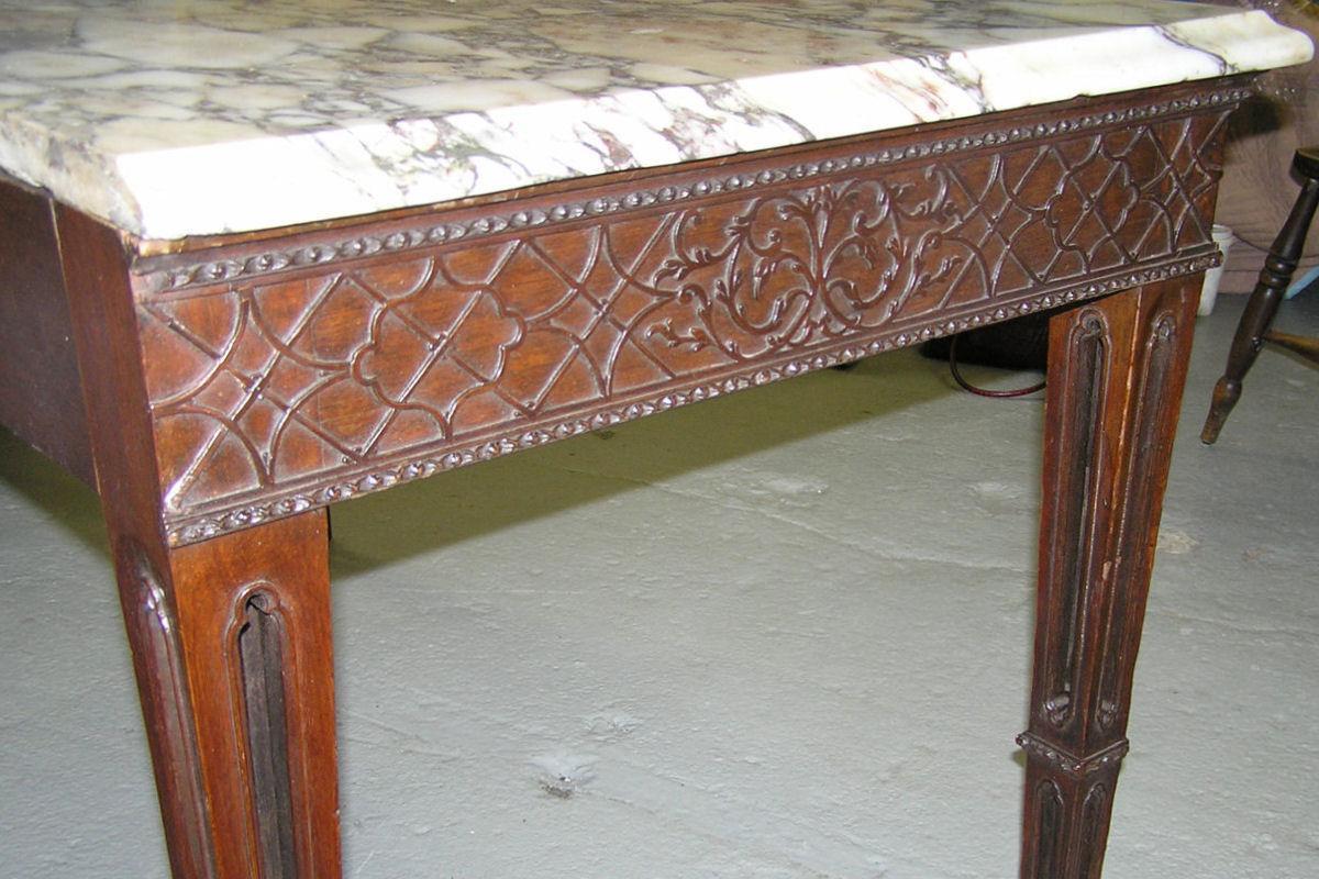 Antique Gothic Revival Marble Top Mahogany Center Table