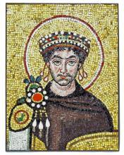 Italian Byzantine Emperor Justinian Mosaic Plaque by Carlo Signorini of Ravenna