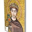 Italian Byzantine Emperor Justinian Mosaic Plaque by Carlo Signorini of Ravenna