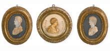 (3) Antique Roman Emperor Caesar Hardstone & Giltwood Plaques