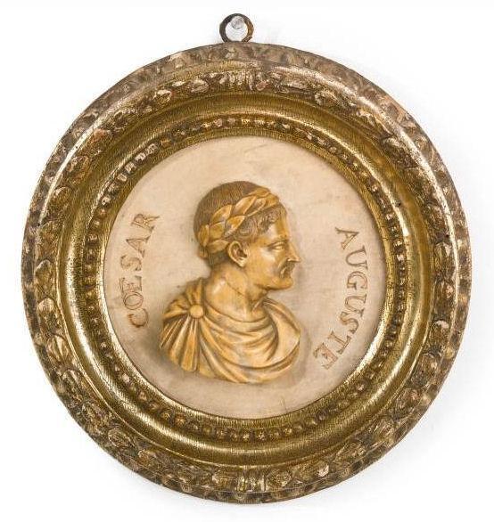 (3) Antique Roman Emperor Caesar Hardstone & Giltwood Plaques