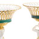 Pair Paris French Charles X Gilt Biscuit Porcelain Figural Baskets Tazzas