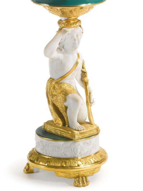 Pair Paris French Charles X Gilt Biscuit Porcelain Figural Baskets Tazzas