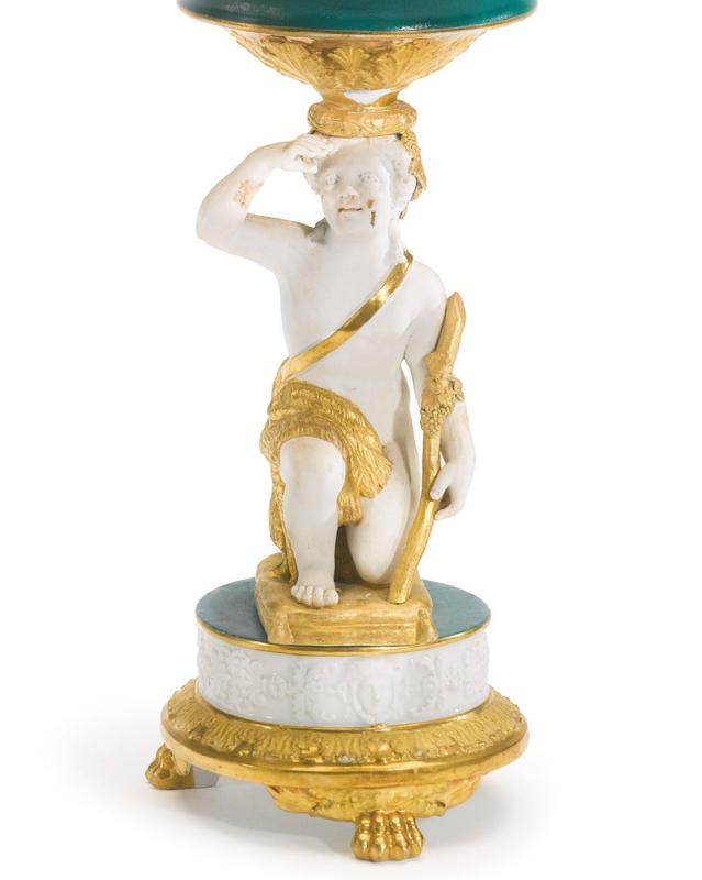 Pair Paris French Charles X Gilt Biscuit Porcelain Figural Baskets Tazzas