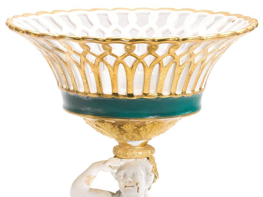 Pair Paris French Charles X Gilt Biscuit Porcelain Figural Baskets Tazzas