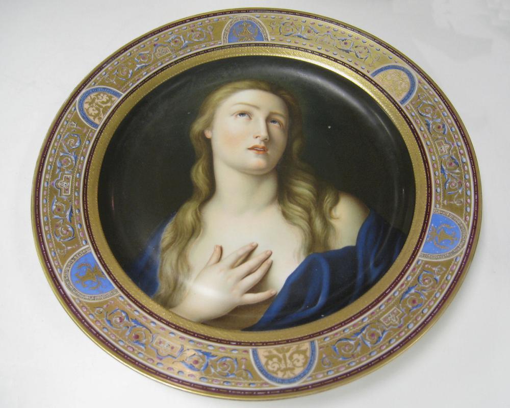 Antique Vienna Porcelain Charger Mary Magdalene After Guido Reni