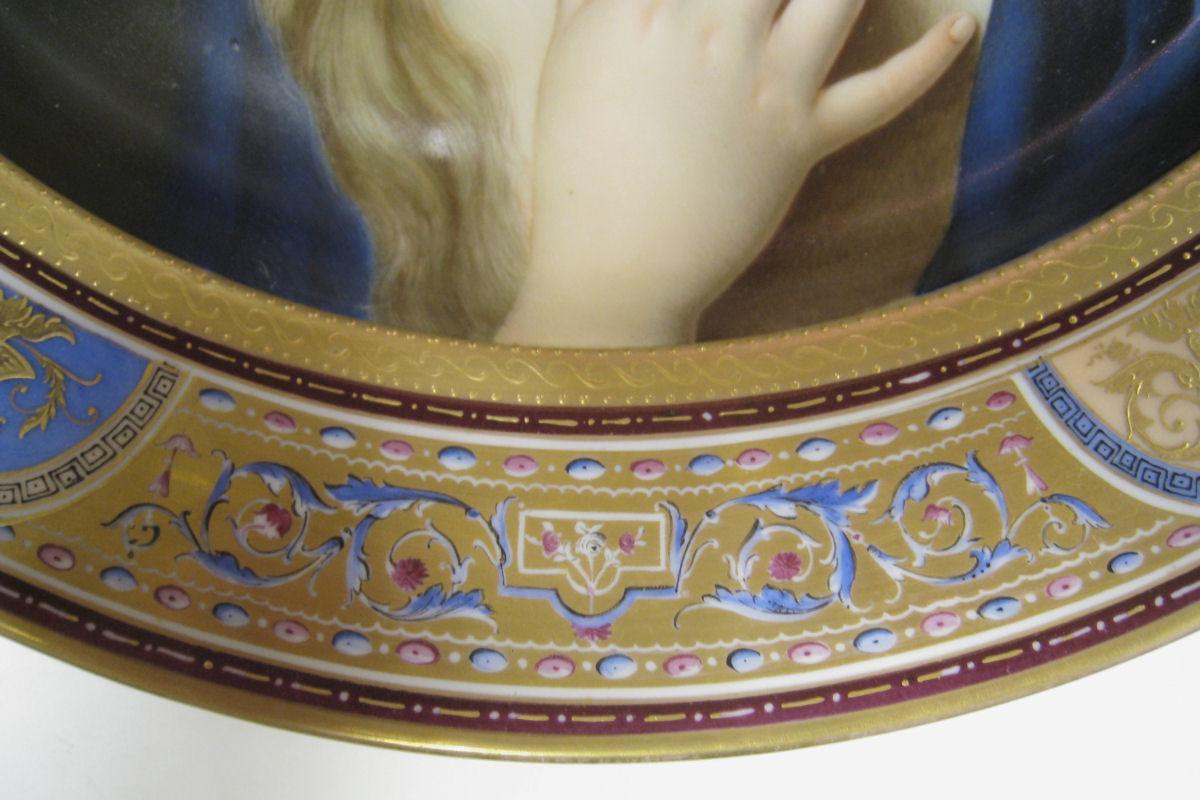 Antique Vienna Porcelain Charger Mary Magdalene After Guido Reni