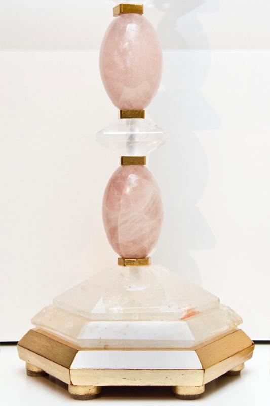 Pair Rock Crystal & Rose Quartz Gilded Table Lamps