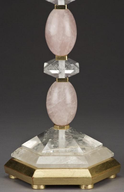 Pair Rock Crystal & Rose Quartz Gilded Table Lamps