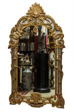Antique French Louis XIV XV Style Carved Giltwood Overmantel Mirror