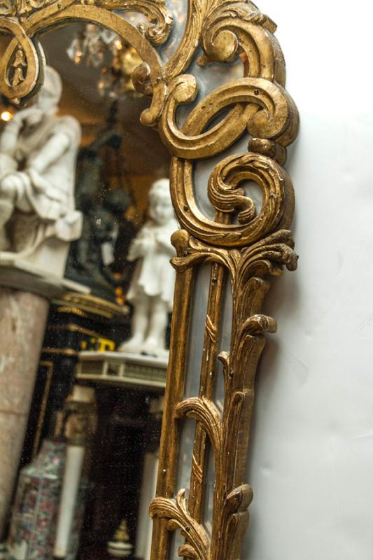 Antique French Louis XIV XV Style Carved Giltwood Overmantel Mirror