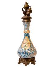 Antique Longwy Ottoman Orientalist Style Faience Pottery Vase Lamp