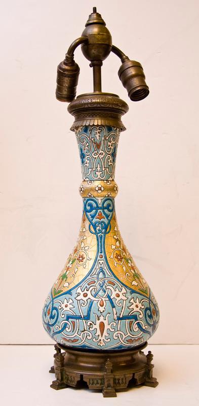 Antique Longwy Ottoman Orientalist Style Faience Pottery Vase Lamp