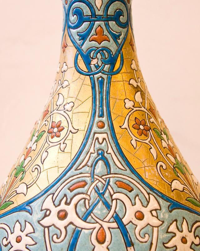 Antique Longwy Ottoman Orientalist Style Faience Pottery Vase Lamp