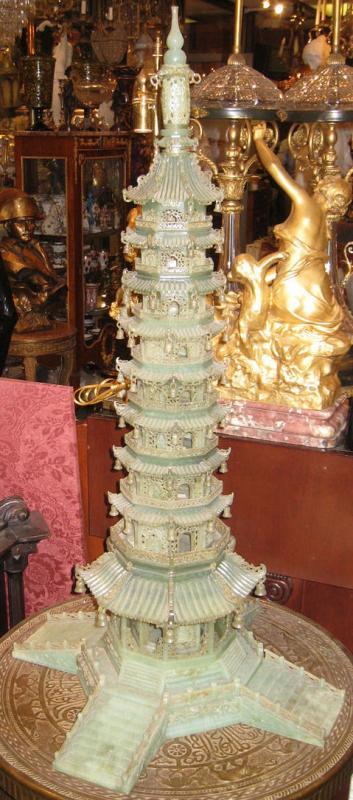 Antique Chinese Serpentine Stone Buddhist Pagoda 36 in (92 cm)