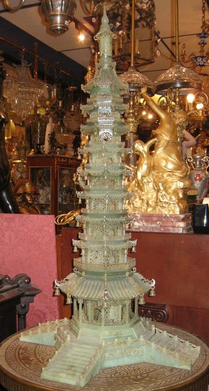 Antique Chinese Serpentine Stone Buddhist Pagoda 36 in (92 cm)