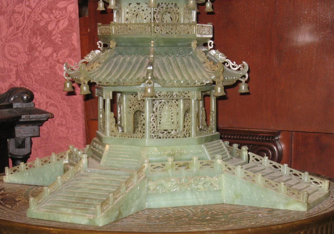Antique Chinese Serpentine Stone Buddhist Pagoda 36 in (92 cm)